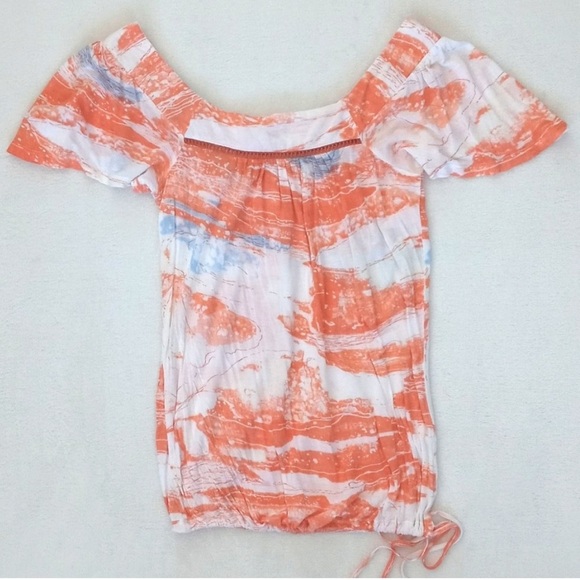 Kimchi & Blue Women’s Orange White & Sky Blue Rayon Cap Sleeve Summer Blouse XS - Picture 10 of 12